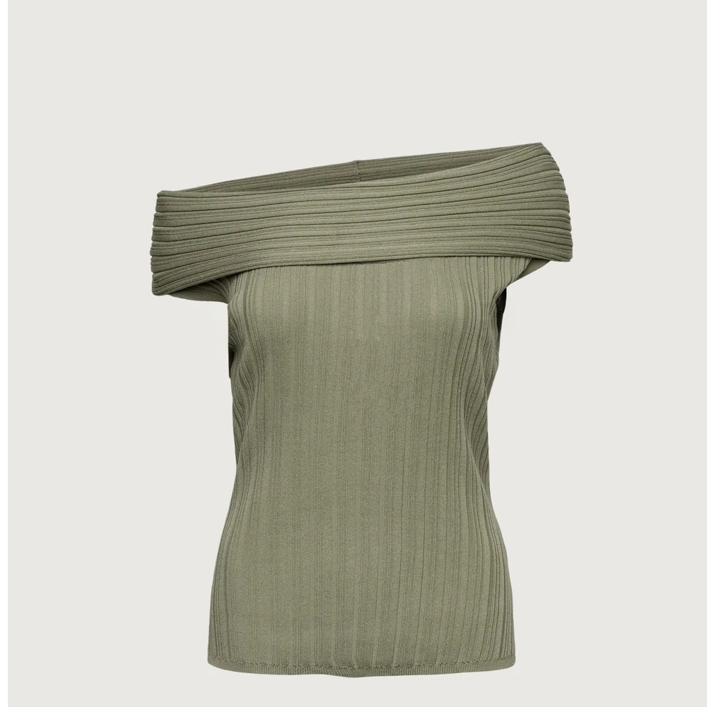 Oak + Fort Off Shoulder Top Xs Green